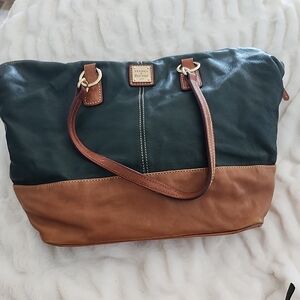 Dooney & Bourke Forest Green and Tan Leather Tote